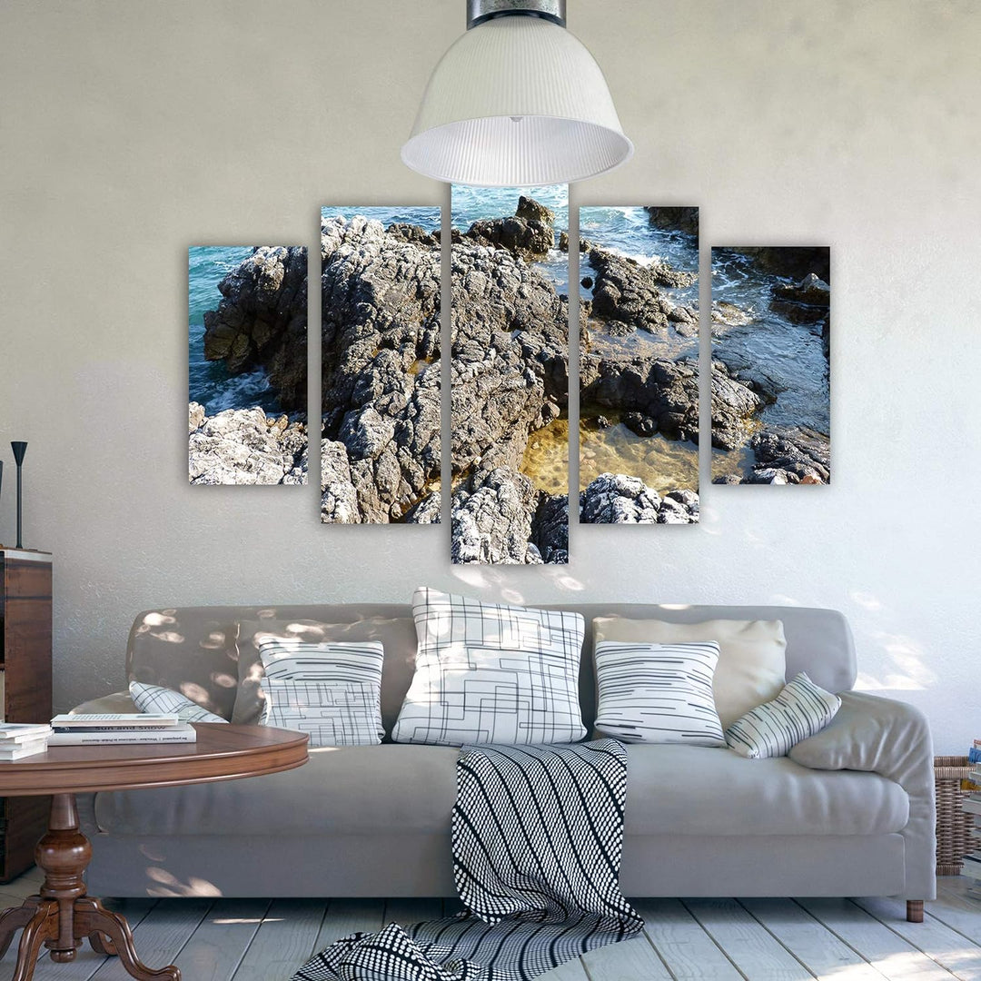 Leinwandbild 5 Teilig Landschaft Bild Wanddeko Fels Steine Natur See bunt 150x100 cm Leinwandbild 15
