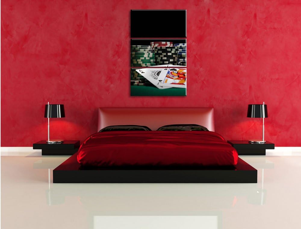 Pixxprint Pokertisch mit Karten in Las Vegas 3-Teiler Leinwandbild 120x80 Bild auf Leinwand