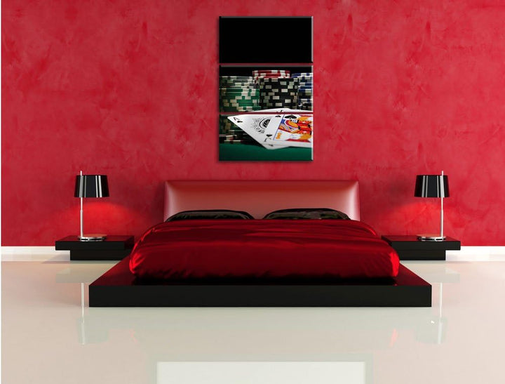 Pixxprint Pokertisch mit Karten in Las Vegas 3-Teiler Leinwandbild 120x80 Bild auf Leinwand