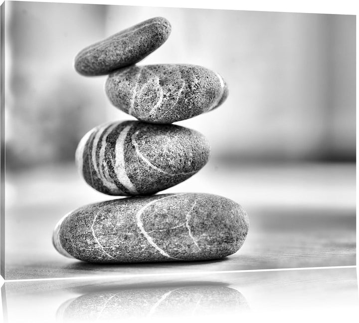 Monocrome, Zen Steinturm , Format: 100x70 auf Leinwand, XXL riesige Bilder fertig gerahmt mit Keilra