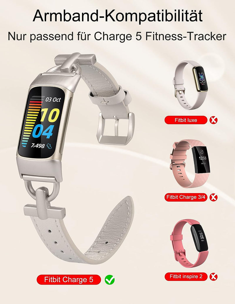 Wearlizer Lederarmband kompatibel mit Fitbit Charge 6/Charge 5 Armbänder für Damen, Dressy Slim Lede