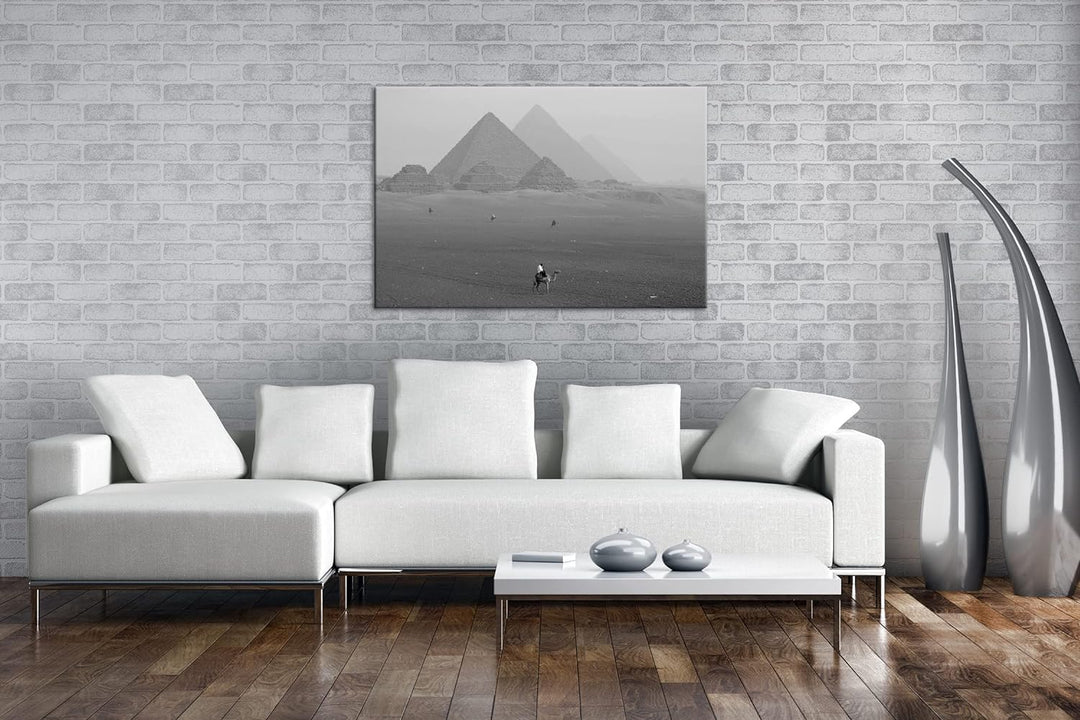 deyoli Pyramiden von Gizeh Format: 80x60 Effekt: Schwarz&Weiss als Leinwandbild, Motiv fertig gerahm