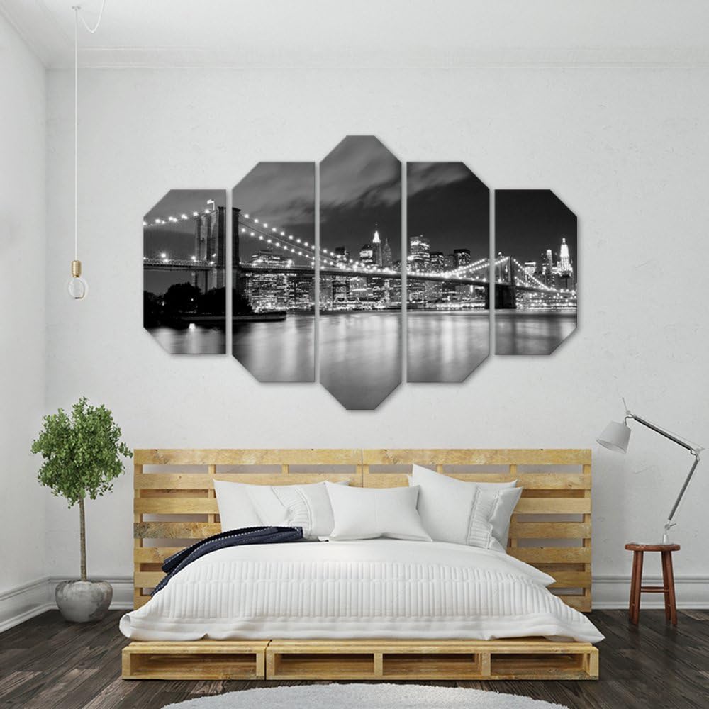 Wandbild XXL 5 tlg Deko Kunst Bild New York schwarz-weiss 200x100 cm Deko Paneel 200x100 cm schwarz-
