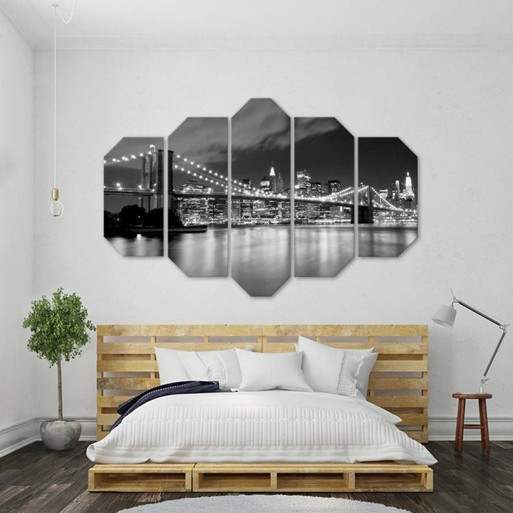 Wandbild XXL 5 tlg Deko Kunst Bild New York schwarz-weiss 200x100 cm Deko Paneel 200x100 cm schwarz-
