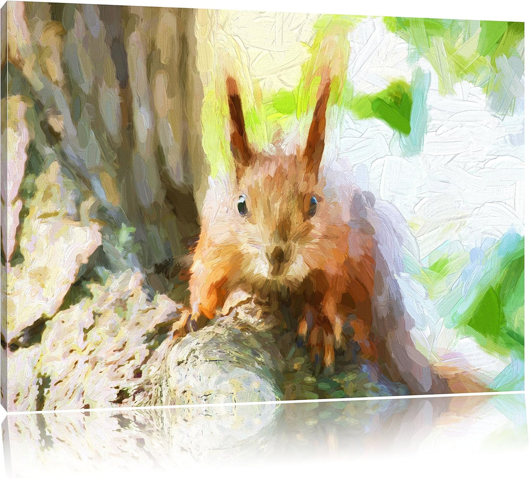 Pixxprint interessantes Eichhörnchen auf dem Baum Kunst Pinsel Effekt, Format: 100x70 auf Leinwand,