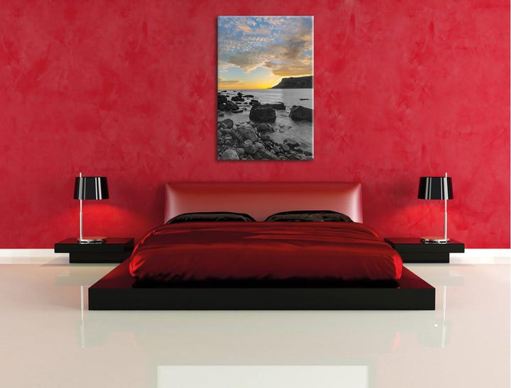 Pixxprint Ruhiger Felsstrand als Leinwandbild/Grösse: 120x80 cm/Wandbild/Kunstdruck/fertig bespannt