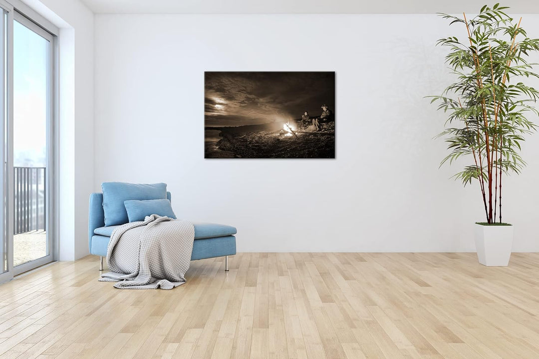 deyoli nächtliches Lagerfeuer im Mondlicht Format: 80x60 als Leinwand, Effekt: Sepia, Motiv fertig g