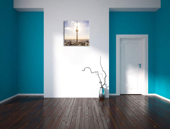 Pixxprint Grossstadt Fernsehturm Berlin City, Format: 70x70 auf Leinwand, 70x70