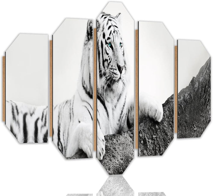 Feeby Wanddeko 5 Teile Tiger Bilder modern schwarz-weiss 150x100 cm Deko Paneel 150x100 cm Schwarz-w