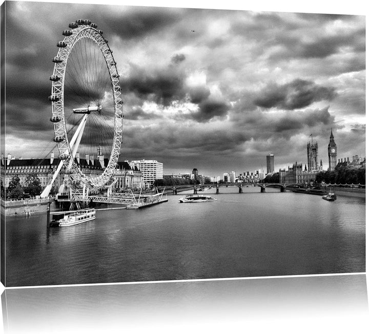 Pixxprint Riesenrad, London Eye als Leinwandbild/Grösse: 100x70 cm/Wandbild/Kunstdruck/fertig bespan