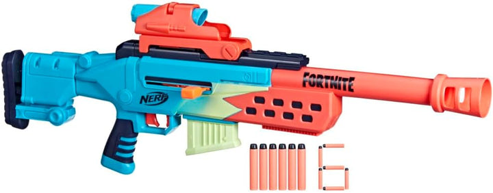 Nerf Fortnite Storm Scout Blaster, Nerf Fernrohr, 6-Dart Clip-Magazin, 6 Nerf Elite Darts, Bolzen-Ac