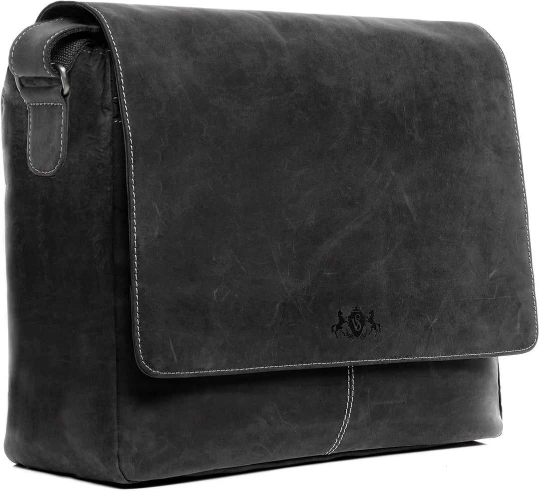 SID & VAIN Laptoptasche Messenger Bag SPENCER aus Büffel-Leder I Business-Tasche XL gross für Herren