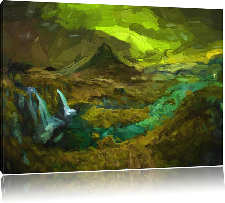 Pixxprint Kirkjufell Wasserfall als Leinwandbild/Grösse: 100x70 / Wandbild/Kunstdruck/fertig bespann