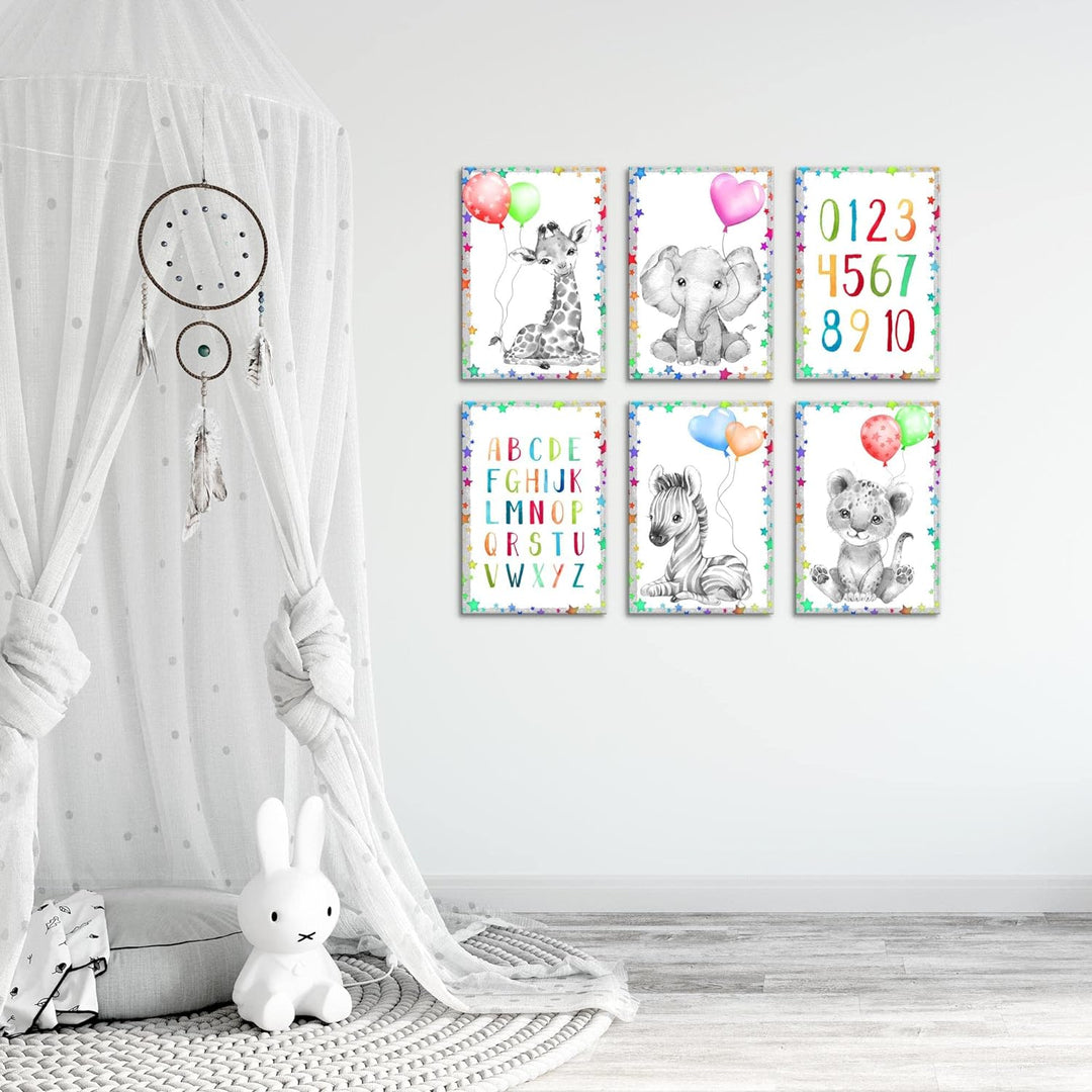 Novart Wandbilder Set - KOMPLETT AUFHÄNGFERTIG - Made in Germany - Moderne Bilder Tiere Kinderzimmer