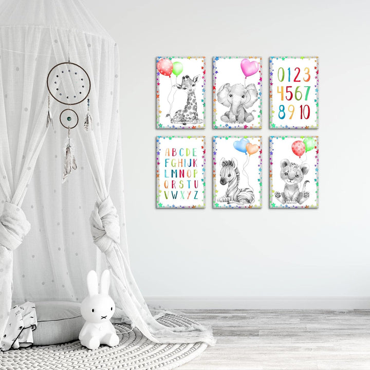 Novart Wandbilder Set - KOMPLETT AUFHÄNGFERTIG - Made in Germany - Moderne Bilder Tiere Kinderzimmer