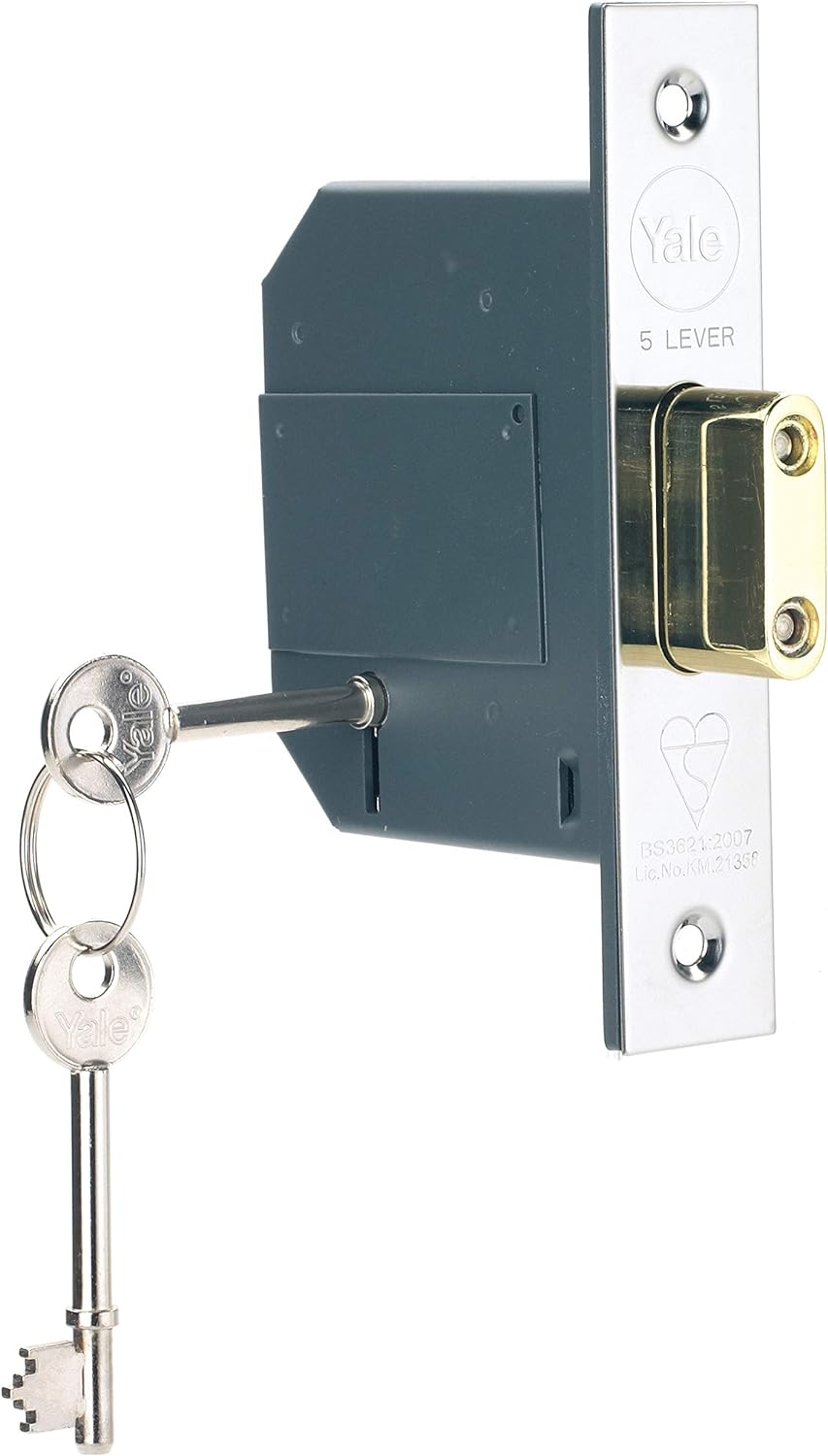 Yale B-BSDL-2.5-CH Einsteckschloss mit 5 Hebeln, für Aussentüren geeignet, verchromt, 64 mm Polierte