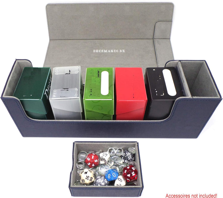 docsmagic.de Premium Magnetic Tray Long Box Dark Blue Medium - Card Deck Storage - Kartenbox Aufbewa