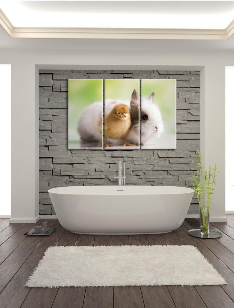 Pixxprint kleines Küken mit süssem Häschen 3-Teiler Leinwandbild 120x80 Bild auf Leinwand