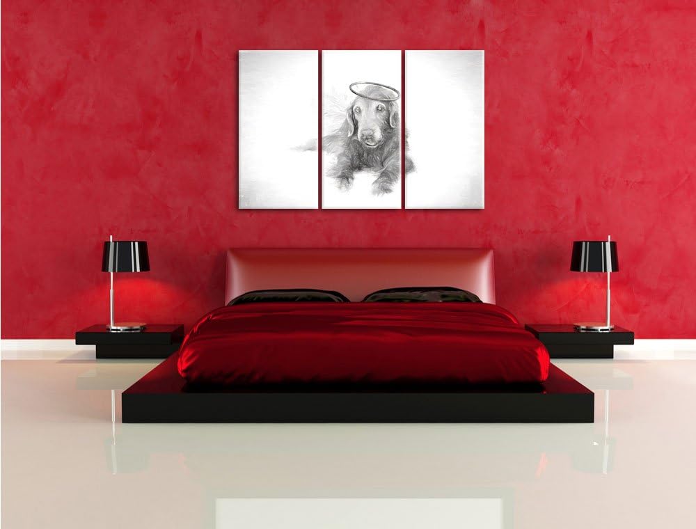 Pixxprint Hundeengel im Himmel als Leinwandbild/Grösse: 3 Teilig (120x80 cm) cm/Wandbild/Kunstdruck/