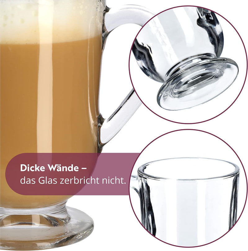 KADAX Kaffeegläser Set, 300ml, Teegläser aus Glas, Glühweingläser, Trinkgläser für Tee, Kaffee, Iris