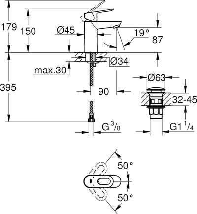 GROHE Start Loop- Einhand- Waschtischarmatur (wassersparend, S- Size, schnelle Montage, flexibler An