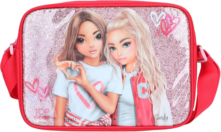 Depesche 12235 TOPModel One Love-Umhängetasche in Rosa und Rot mit Herzen, Tasche mit Reissverschlus
