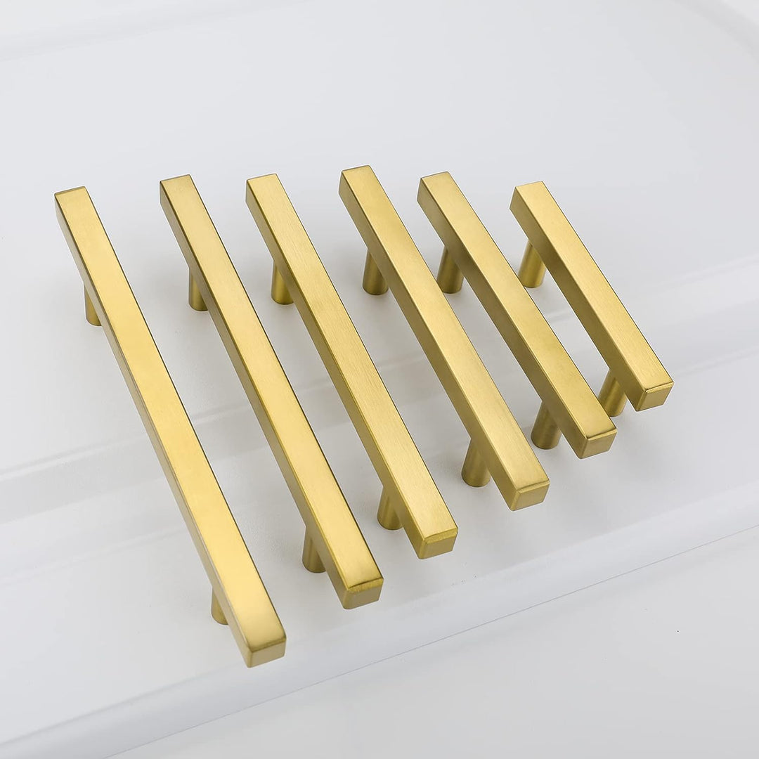 goldenwarm LS1212GD Möbelknöpfe, gebürstetes Messing, quadratisch, goldfarben, für Küchenschränke, S