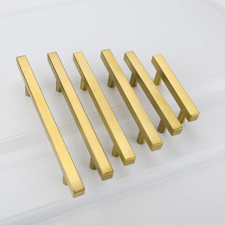 goldenwarm LS1212GD Möbelknöpfe, gebürstetes Messing, quadratisch, goldfarben, für Küchenschränke, S