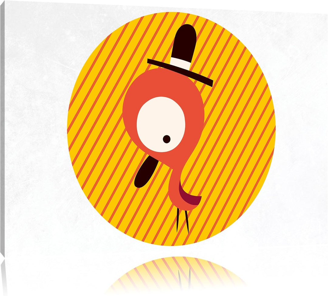 Pixxprint Lustiger Vogel mit Hut und gestreiftem Hintergrund weiss, Format: 100x70 auf Leinwand, XXL