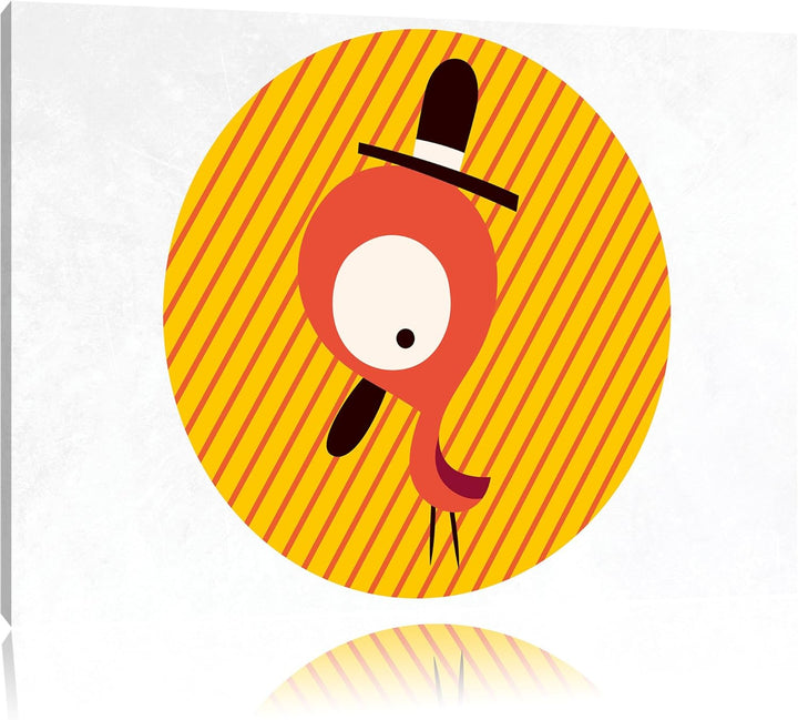 Pixxprint Lustiger Vogel mit Hut und gestreiftem Hintergrund weiss, Format: 100x70 auf Leinwand, XXL