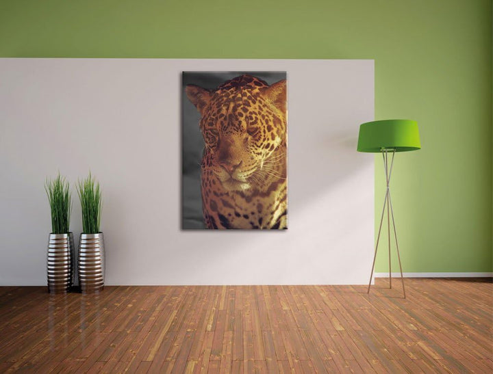 Pixxprint Einsamer Leopard in der Wüste, Format: 70x100 auf hochkantiges Leinwand, XXL riesige Bilde