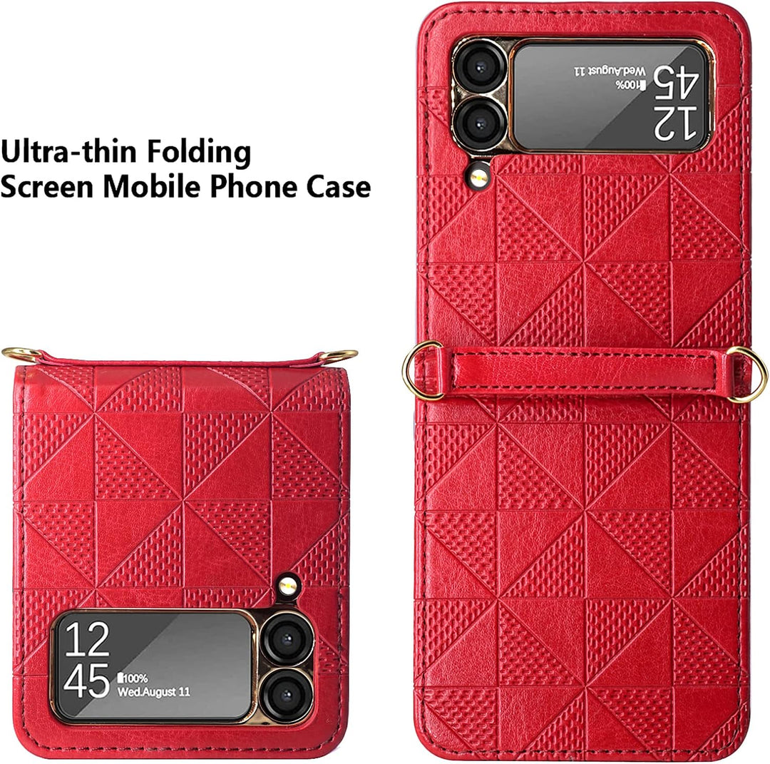 Hülle für Galaxy Z Flip 3 5G,Ultradünne Stossfeste Leder-Handyhülle mit Schultergurt kompatibel mit