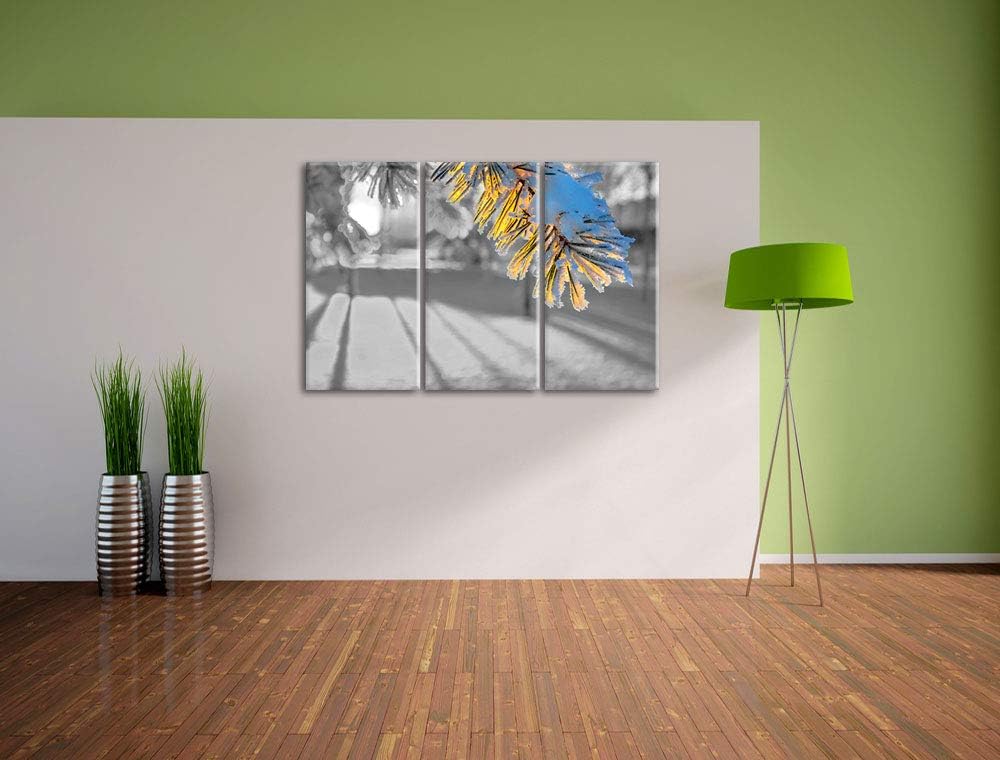 Tannenzweig im Winterwald schwarz/weiss 3-Teiler Leinwandbild 120x80 Bild auf Leinwand, XXL riesige