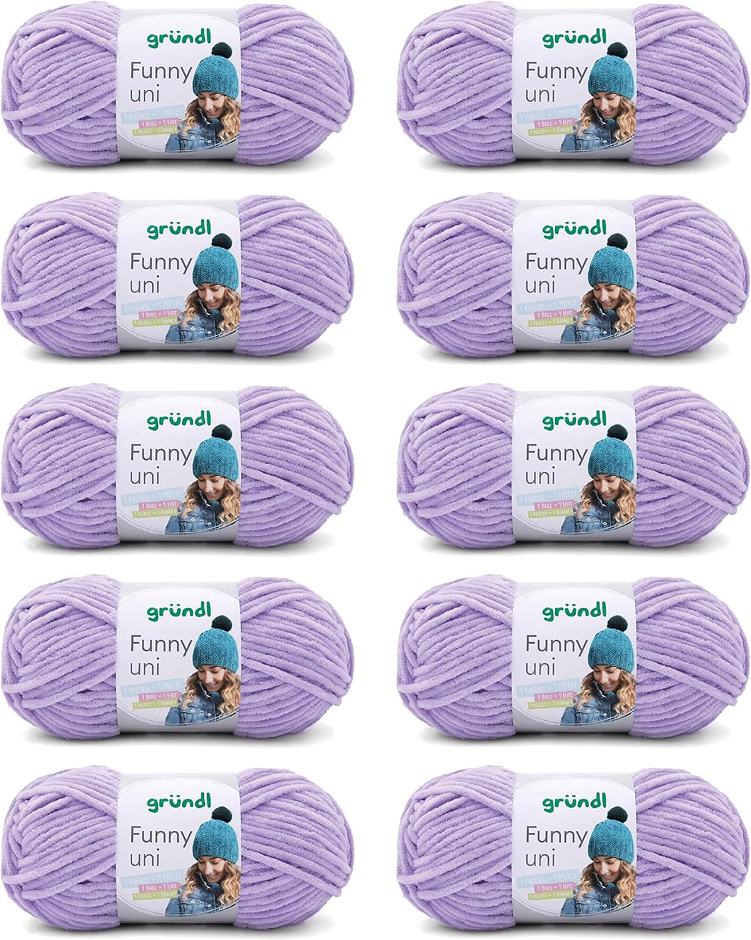 Gründl Funny uni Strick- & Häkelgarn (samtartiges Chenille-Garn aus 100% Polyester, 10 x 100 g / 120