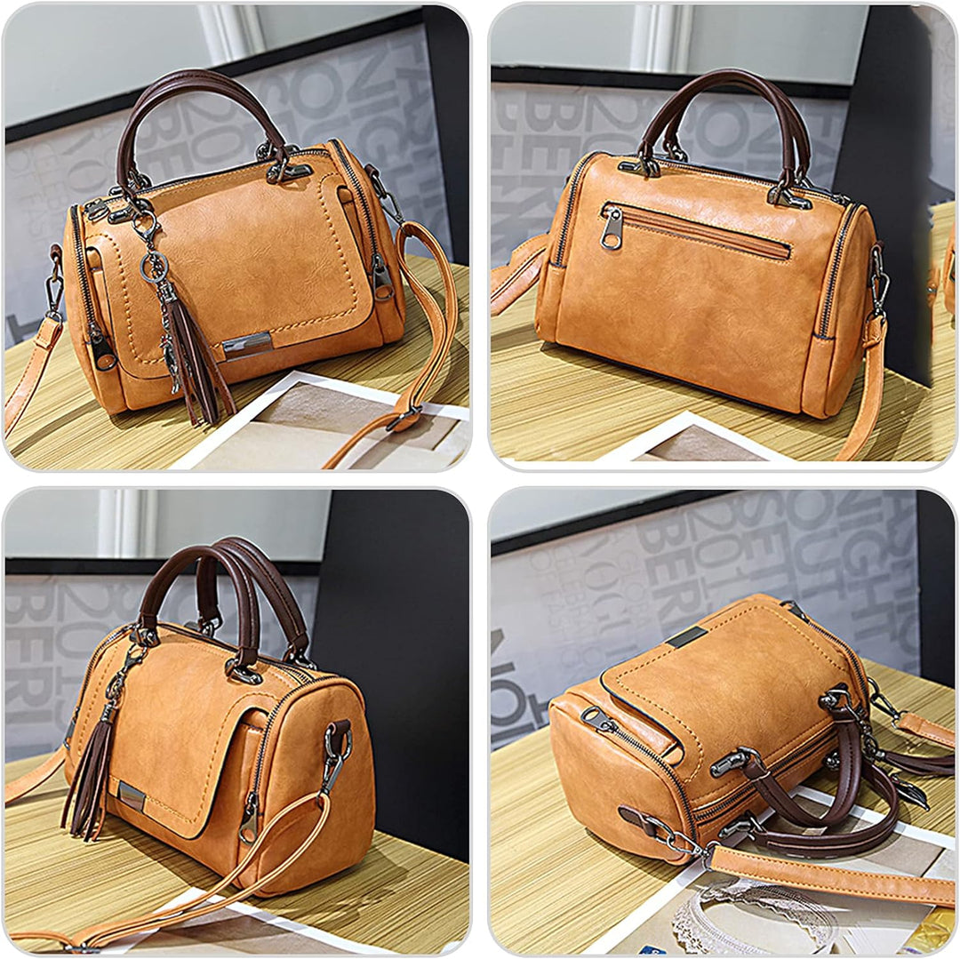 PORRASSO Retro Handtasche Damen Umhängetaschen Frauen Schultertaschen Wasserdicht PU Leder Henkeltas