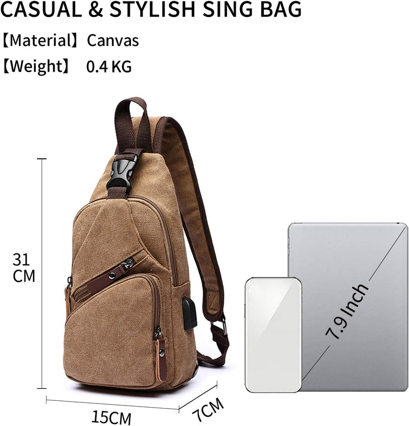 FANDARE Brusttasche Herren Schultertasche Sling Bag Rucksack mit USB Segeltuch Tasche Umhängetasche