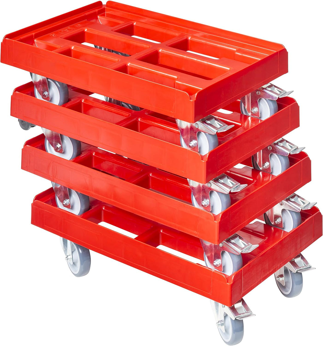 4 Stück Transportroller für Kisten 60 x 40 cm mit 2 Bremsen in rot