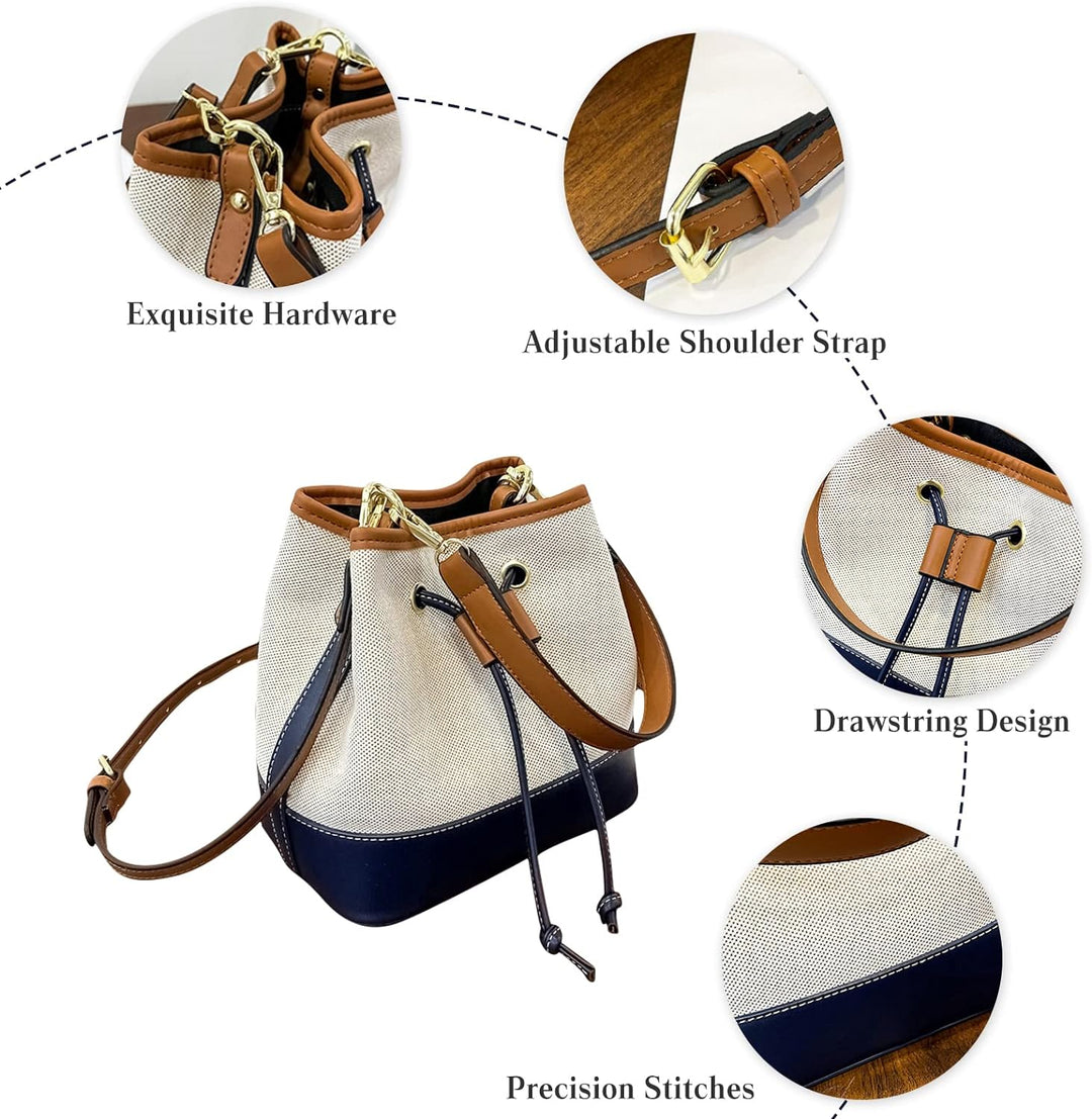 CORIOS Eimer Taschen Damen Henkeltaschen Canvas Schultertaschen PU-Leder Umhängetaschen Kordelzug Be