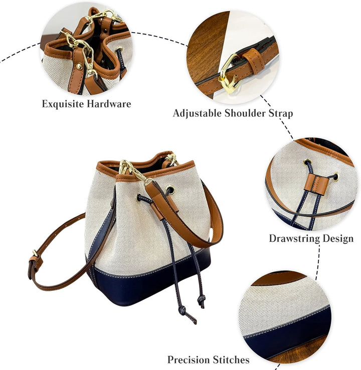 CORIOS Eimer Taschen Damen Henkeltaschen Canvas Schultertaschen PU-Leder Umhängetaschen Kordelzug Be