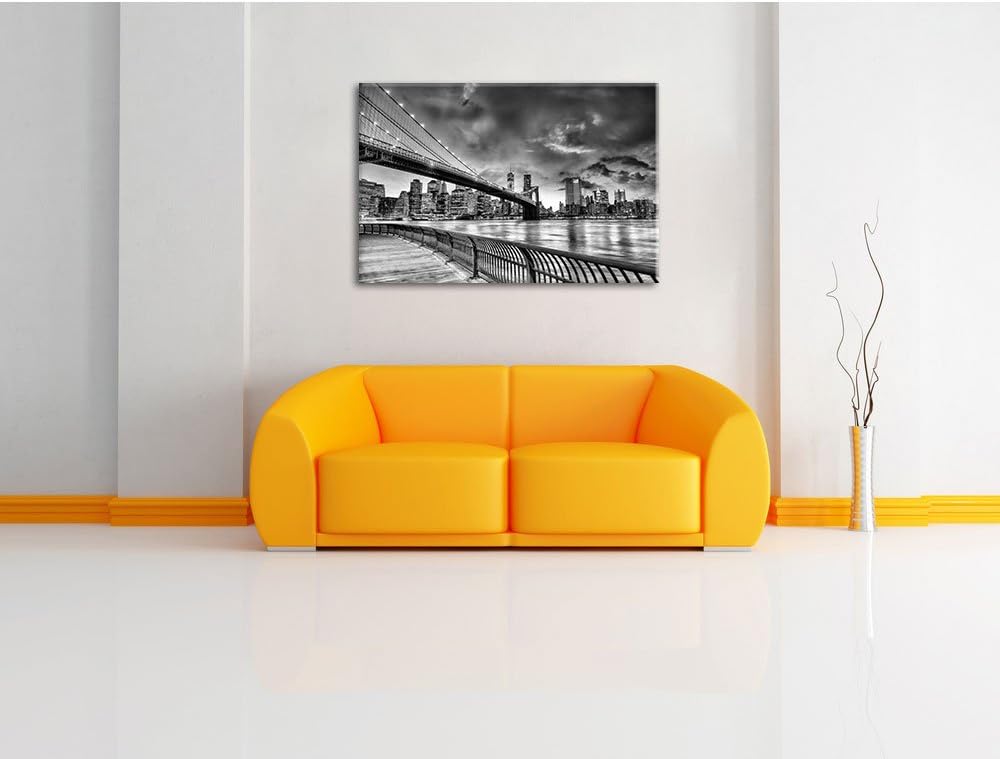 Pixxprint Brooklyn Bridge Park New York / 100x70cm Leinwandbild bespannt auf Holzrahmen/Wandbild Kun