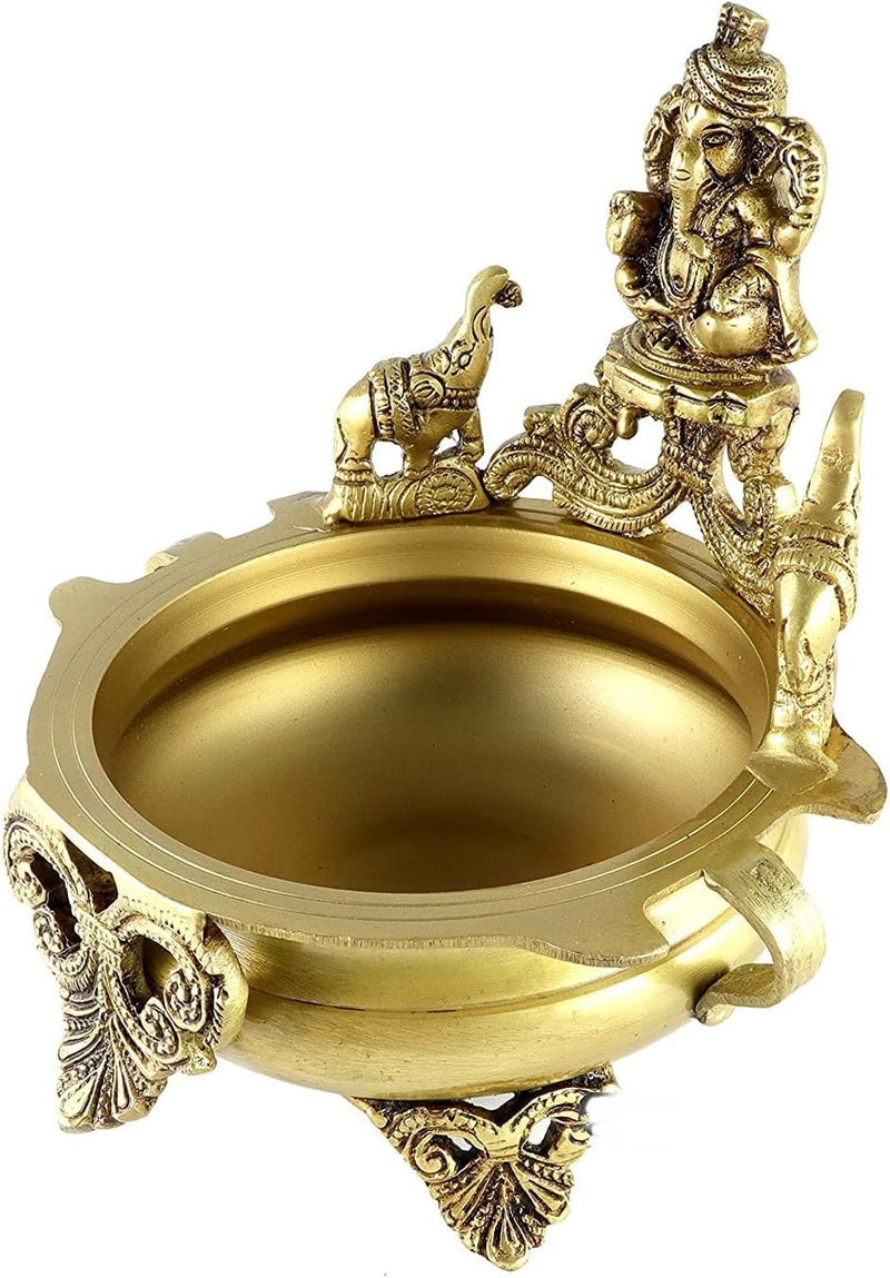 Taajoo Ganesha Design 19,1 cm Urli aus Messing, antikes Gelb, Standard