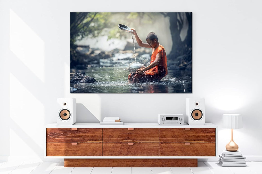 deyoli Buddhistischer Mönch Format: 80x60 als Leinwand, Motiv fertig gerahmt auf Echtholzrahmen, Hoc