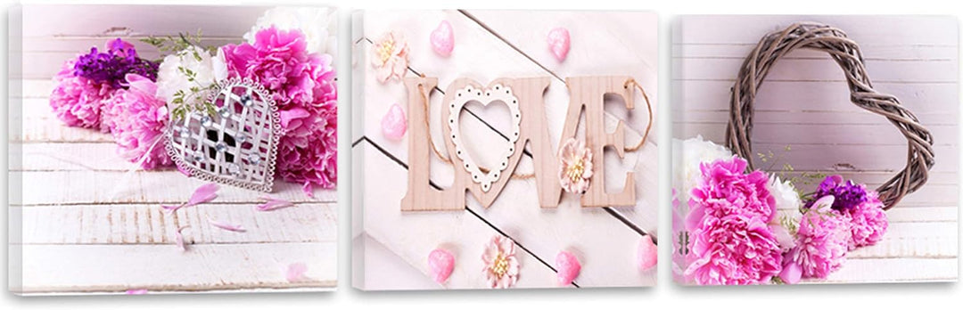 Feeby Bilder 3 Blumen Rosen Herz 150x50 cm Wohnzimmer Schlafzimmer Büro Flur Küche Wandbilder Modern