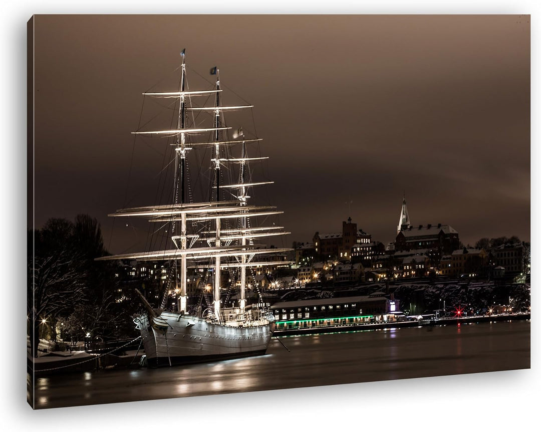 deyoli Segelboote im Hafen von Stockholm Format: 80x60 als Leinwandbild, Motiv fertig gerahmt auf Ec