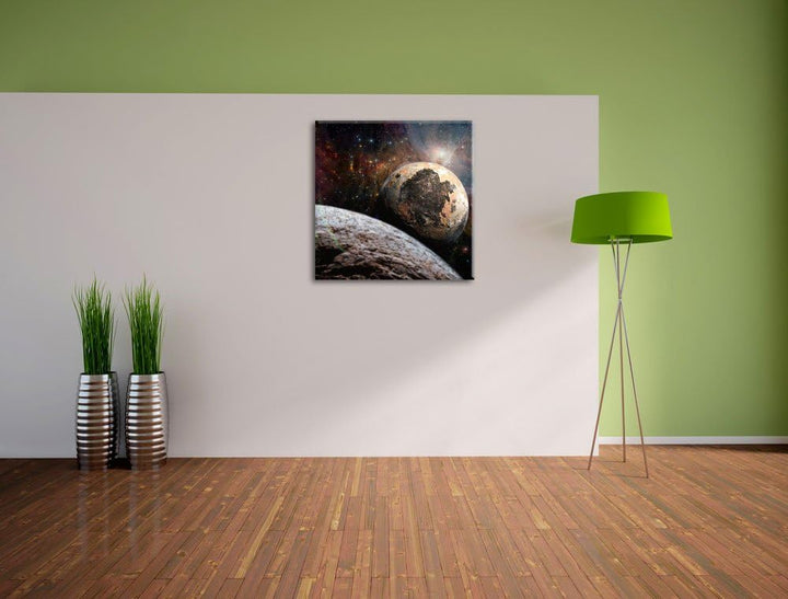 Alien Planeten im Weltall, Format: 70x70 auf Leinwand, XXL riesige Bilder fertig gerahmt mit Keilrah