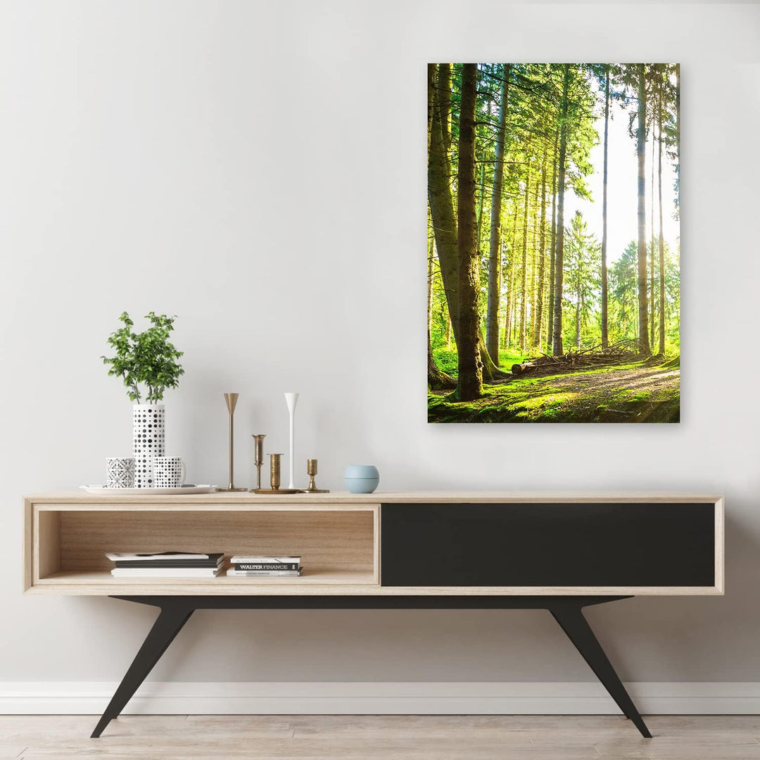 Feeby Wandbilder Wald Landschaft Sonnenstrahlen XXL 60x90 cm 1Teilig Modern Vlies Bilder Leinwandbil