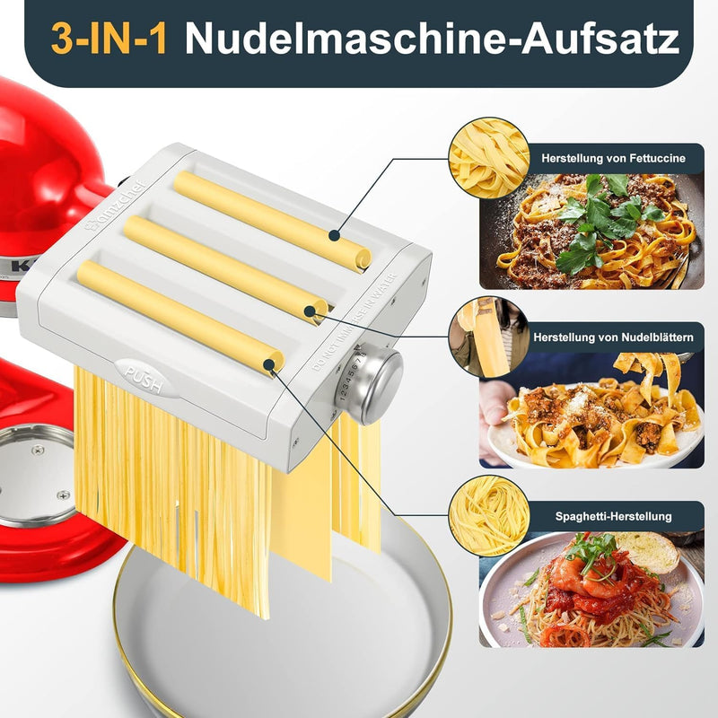 Nudelaufsatz Zubehör Set für KitchenAid Artisan - 3 in 1 Nudelmaschine Kitchen Aid enthält Nudelwalz