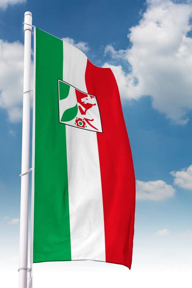 Deitert Bundesland-Flagge NRW – 150x400 cm NRW-Flagge mit Wappen (Bürgerflagge), Hissfahne aus reiss