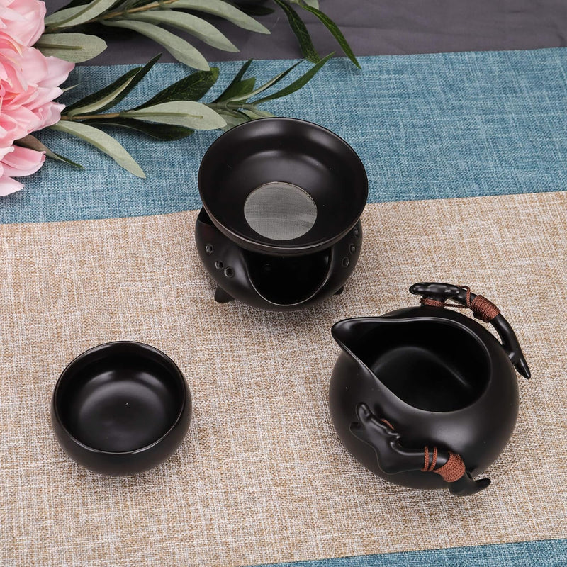fanquare Chinesisches Kung Fu Teeset aus Schwarzer Keramik mit Teetablett und Kleinen Teewerkzeugen,