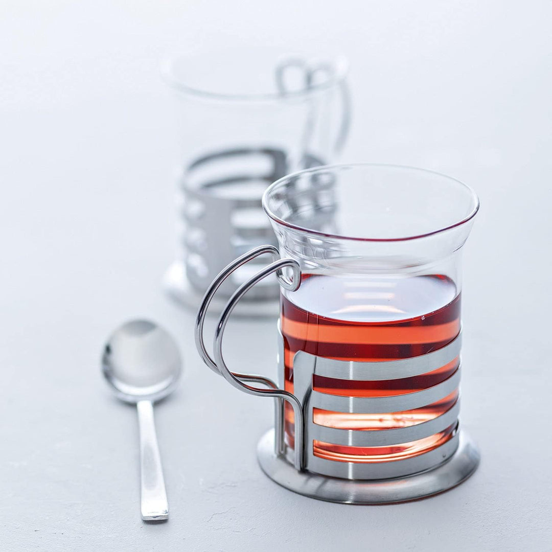 Leonardo Balance Tee-Glas 6er Set, Tee Tasse aus Glas inklusive Edelstahl-Halter, handgefertigte Tee